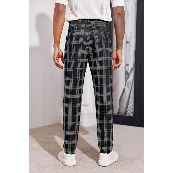 🆕 Men Black Slim Fit Pants Flat Front Stretch Skinny Tapered Casual Trousers - Picture 3 of 6